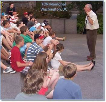 Students getting information on a trip